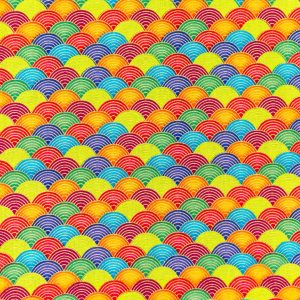 Bunter Stoff mit japanischem Wellenmuster und Goldakzente