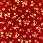 Stoff mit rotem japanischen Wellenmuster und goldenen Blüten
